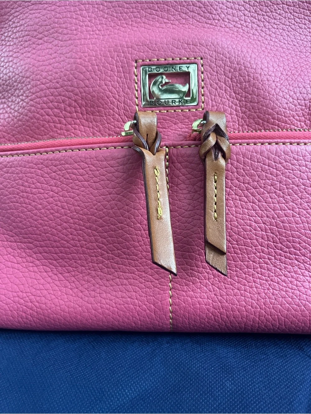 Dooney & Bourke Hot Pink Pebbled Leather Cosmetic Pouch with Tan Zipper Pulls